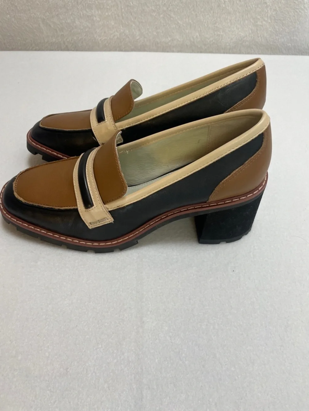 Sanctuary Parker Leather Block Heel Slip On Color Block Loafers